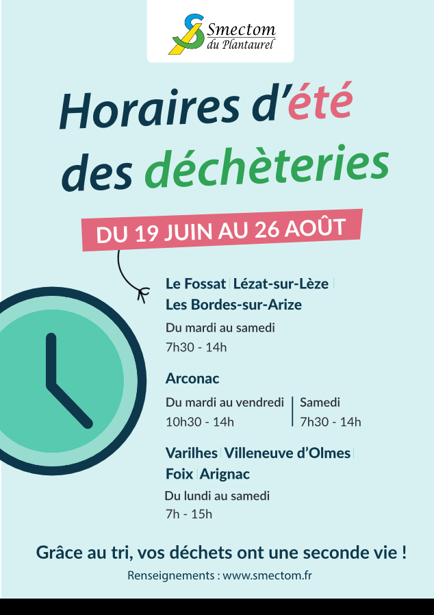 Horaires estiveaux SMECTOM