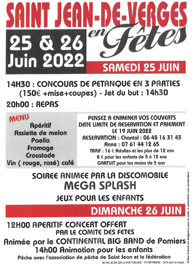 Fête locale 25 et 26 juin 2022